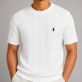 Saç Örgü Desenli Bisiklet Yaka Triko T-Shirt - Beyaz